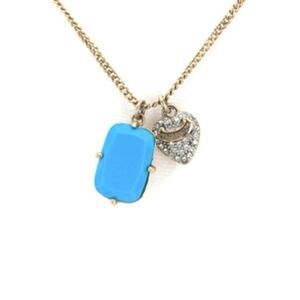 Juicy Couture Blue Stone Heart Pave Gold Tone Charm Signed Pendant Necklace